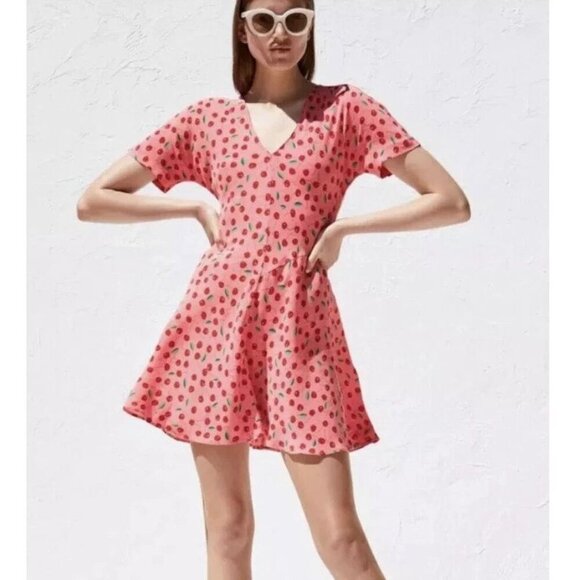 Zara Pink Cherry Dress Cherries All Over Print Retro Pinup - Picture 2 of 16